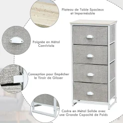 Commode en Tissu avec 4 Tiroirs Armoire de Rangement avec Tiroirs Pliables Cadre en Métal Robuste