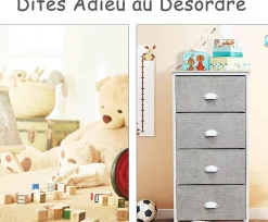 Commode en Tissu avec 4 Tiroirs Armoire de Rangement avec Tiroirs Pliables Cadre en Métal Robuste