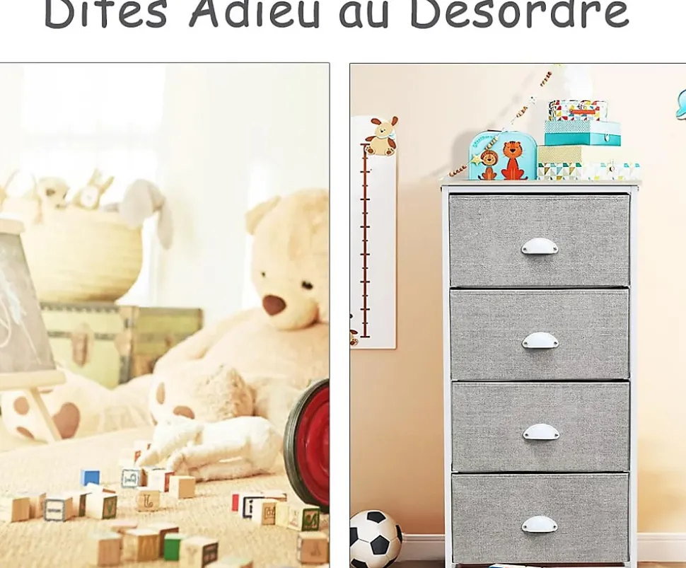 Commode en Tissu avec 4 Tiroirs Armoire de Rangement avec Tiroirs Pliables Cadre en Métal Robuste