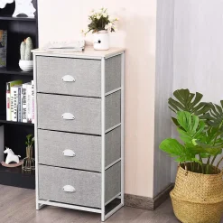Commode en Tissu avec 4 Tiroirs Armoire de Rangement avec Tiroirs Pliables Cadre en Métal Robuste