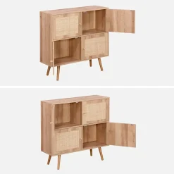 Commode enfant décor bois 4 portes en cannage