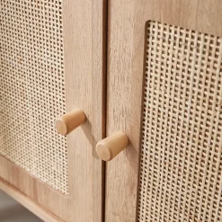 Commode enfant décor bois 4 portes en cannage
