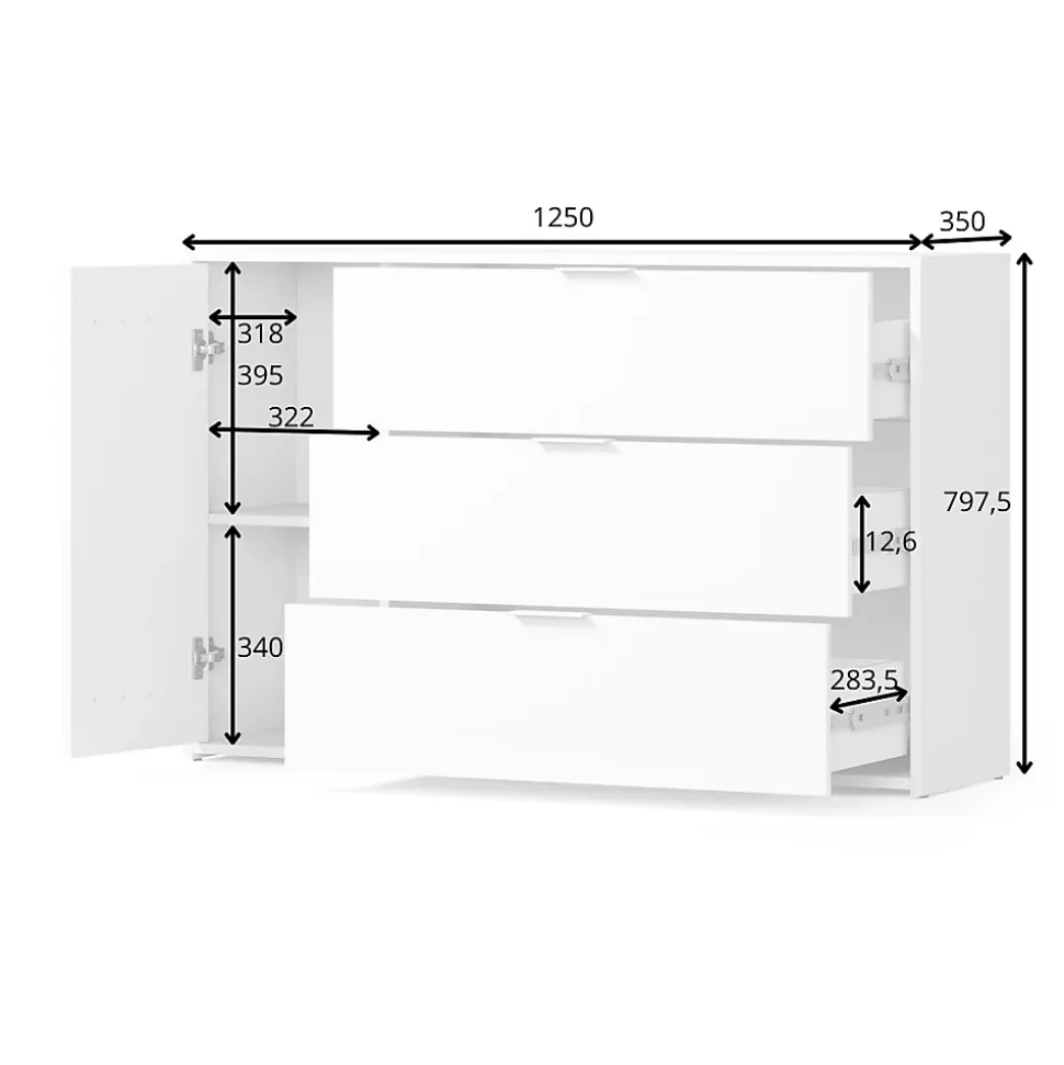 Commode FLORENCE Blanc et chene 1 porte et 3 tiroirs Soft Close Design contemporain