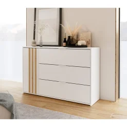 Commode FLORENCE Blanc et chene 1 porte et 3 tiroirs Soft Close Design contemporain