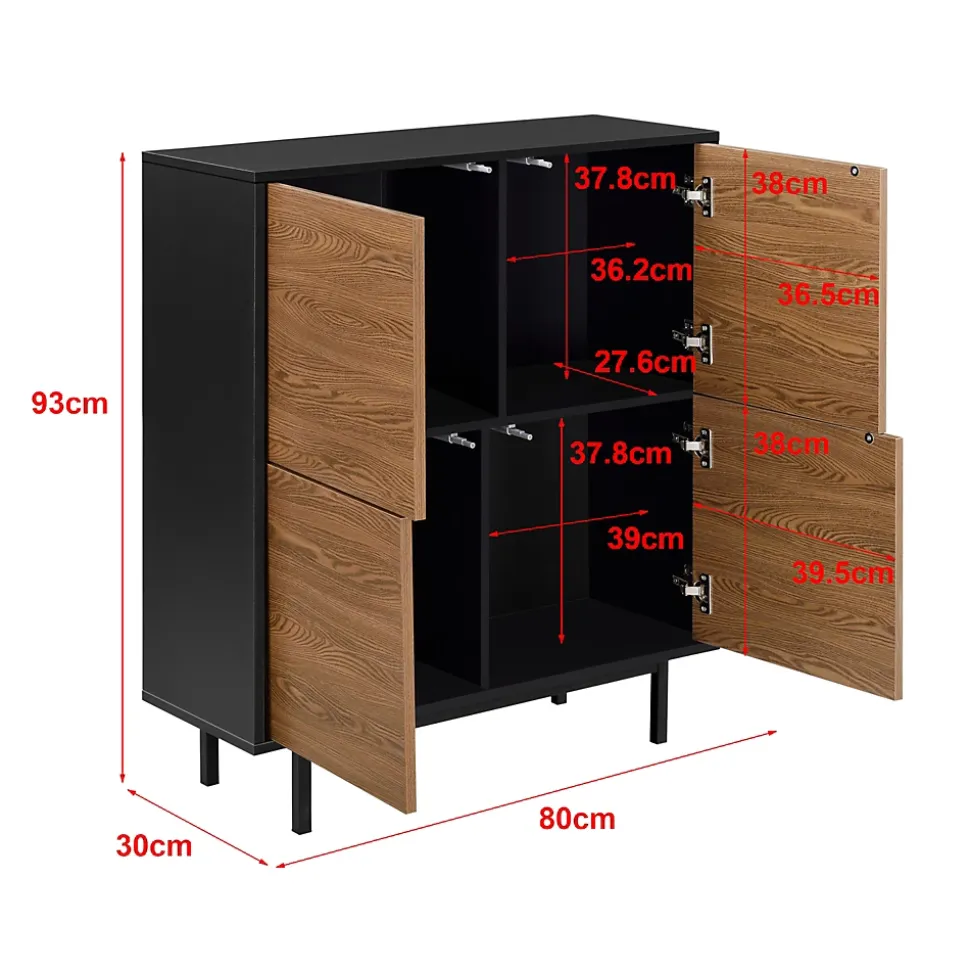 Commode Gnosjö à 4 Portes 93 x 80 x 30 cm Noir Effet Bois Foncé en.casa