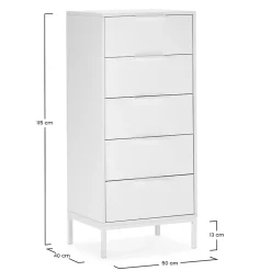 Commode haute Auri 5 tiroirs couleur Blanc
