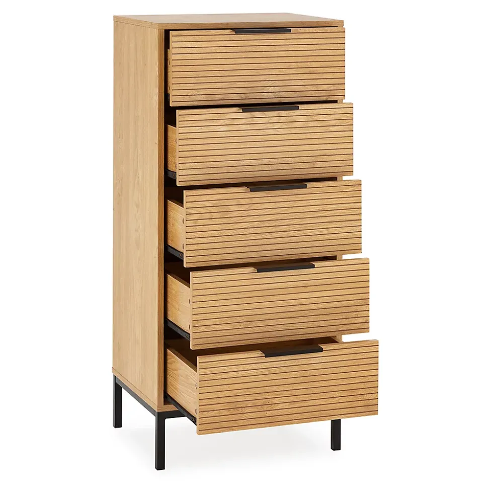 Commode haute Monica 5 tiroirs couleur Bois