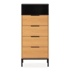 Commode haute Nieve 4 tiroirs couleur Chêne