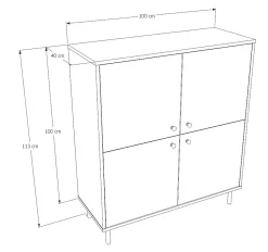 Commode haute Venus à quatre portes pieds en métal doré cachemire
