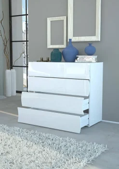 Commode Hecate, Commode 4 tiroirs, Commode de chambre, 100% Made in Italy, 98x40h82 cm, Blanc brillant