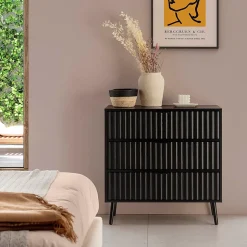 Commode Lluvia 3 tiroirs couleur noir