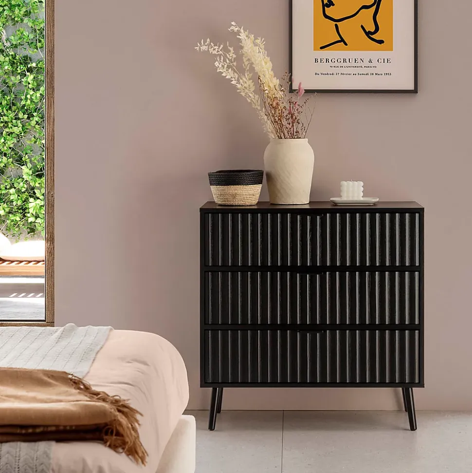 Commode Lluvia 3 tiroirs couleur noir