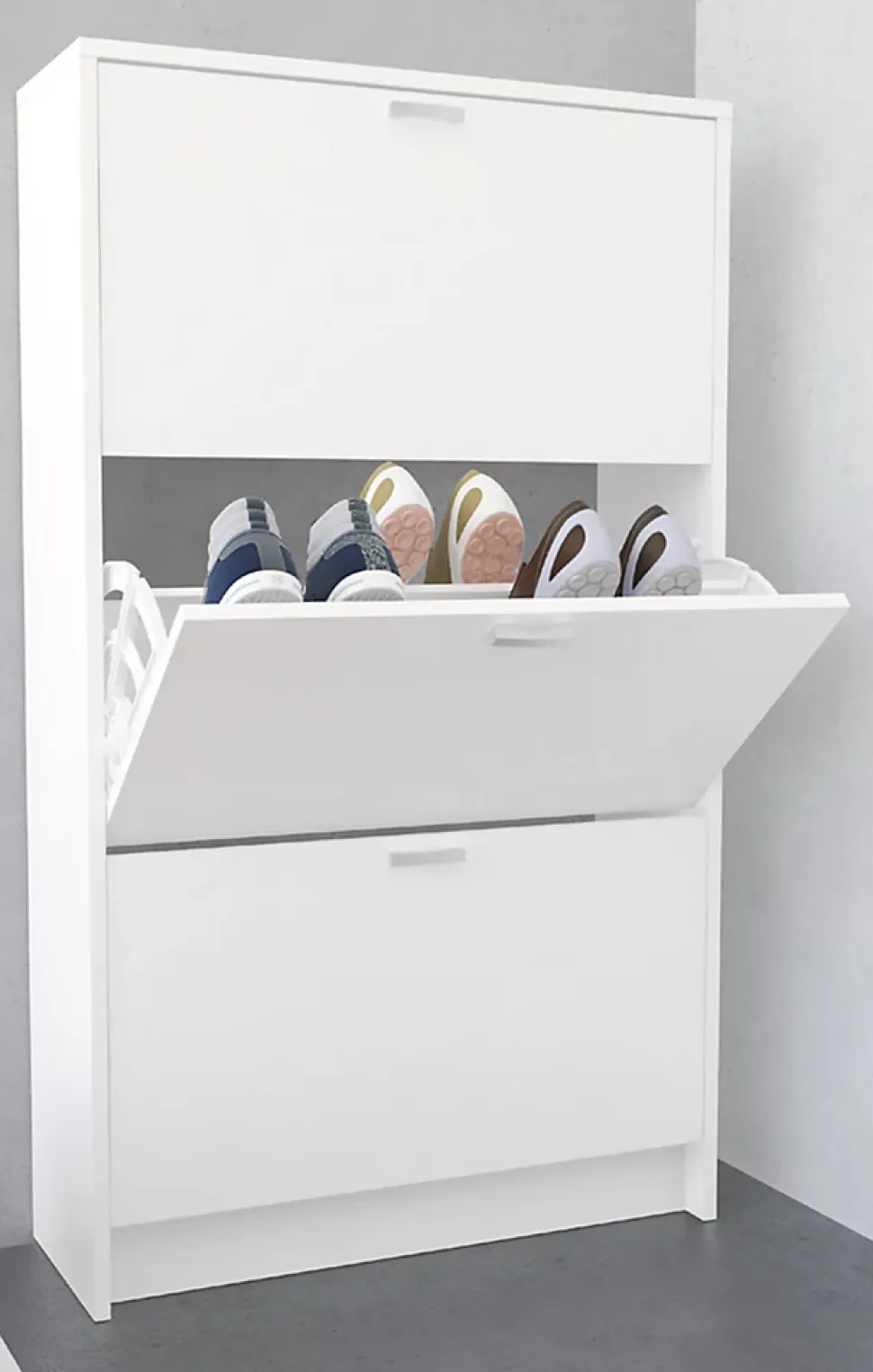 Commode, Meuble à chaussures, coloris blanc - Longueur 70 x Hauteur 120 x Profondeur 25 cm