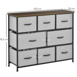 Commode meuble de rangement 8 tiroirs pliables en tissu 100 x 30 x 78,5 cm gris