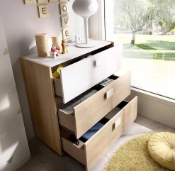 Commode Meuble de rangement coloris chêne/blanc - Longueur 80 x Hauteur 81 x Profondeur 43 cm