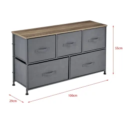 Commode meuble de rangement avec 5 tiroirs en non-tissé 55 x 100 x 29 cm pro.tec