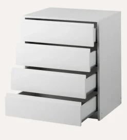 Commode, Meuble de rangement avec 4 tiroirs coloris blanc - Hauteur 74 x Longueur 70 x profondeur 45 cm