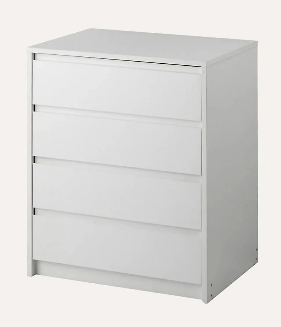 Commode, Meuble de rangement avec 4 tiroirs coloris blanc - Hauteur 74 x Longueur 70 x profondeur 45 cm