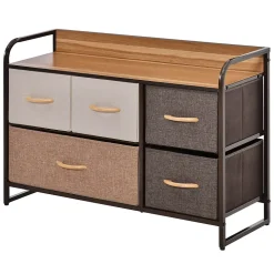 Commode meuble de rangement 5 tiroirs en tissu 87,5 x 29 x 58 cm Marron et beige