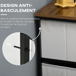Commode meuble de rangement 8 tiroirs - dim. 100L x 30l x 78H cm - structure acier noir tissu pliant gris