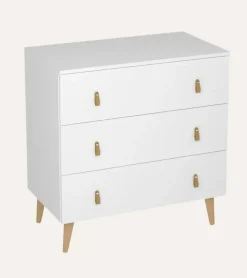 Commode, Meuble de rangement avec 3 tiroirs coloris blanc - Hauteur 83 x Longueur 80 x profondeur 48 cm