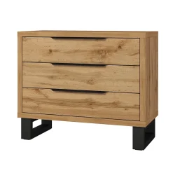 Commode MILOS 3 tiroirs style industriel chene brut et noir