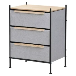 Commode ML-Design à 3 tiroirs tissu gris clair 58x78x42,5 cm avec structure en acier aspect chêne