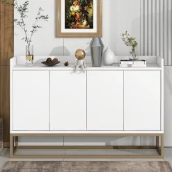 Commode moderne à 4 portes, buffet réglable de 100 cm, en bois, armoire polyvalente pour couloir, salon, salle de bain,Blanc