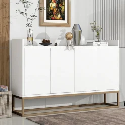 Commode moderne à 4 portes, buffet réglable de 100 cm, en bois, armoire polyvalente pour couloir, salon, salle de bain,Blanc