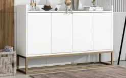 Commode moderne à 4 portes, buffet réglable de 100 cm, en bois, armoire polyvalente pour couloir, salon, salle de bain,Blanc