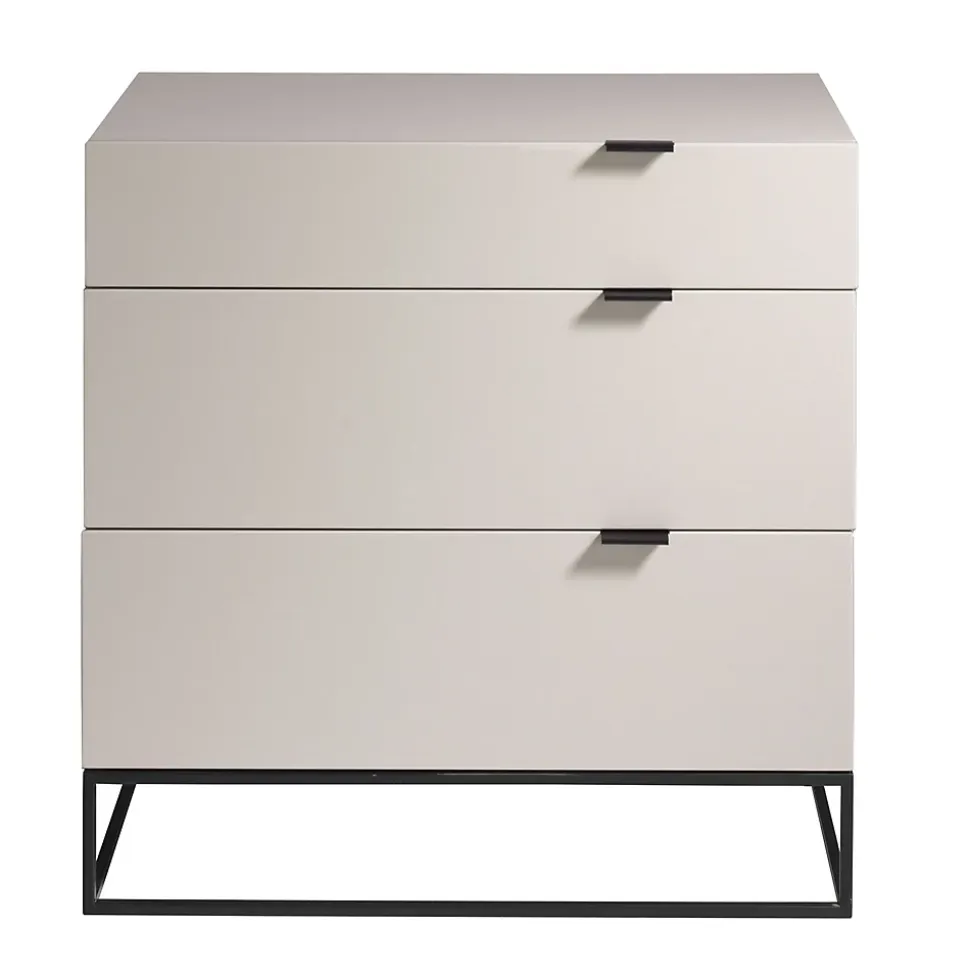 Commode moderne en bois gris et acier noir pour un rangement élégant