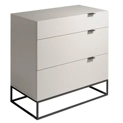 Commode moderne en bois gris et acier noir pour un rangement élégant