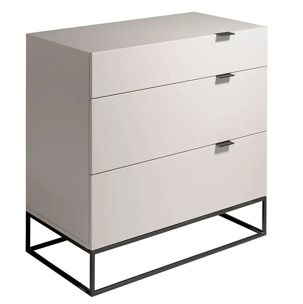 Commode moderne en bois gris et acier noir pour un rangement élégant