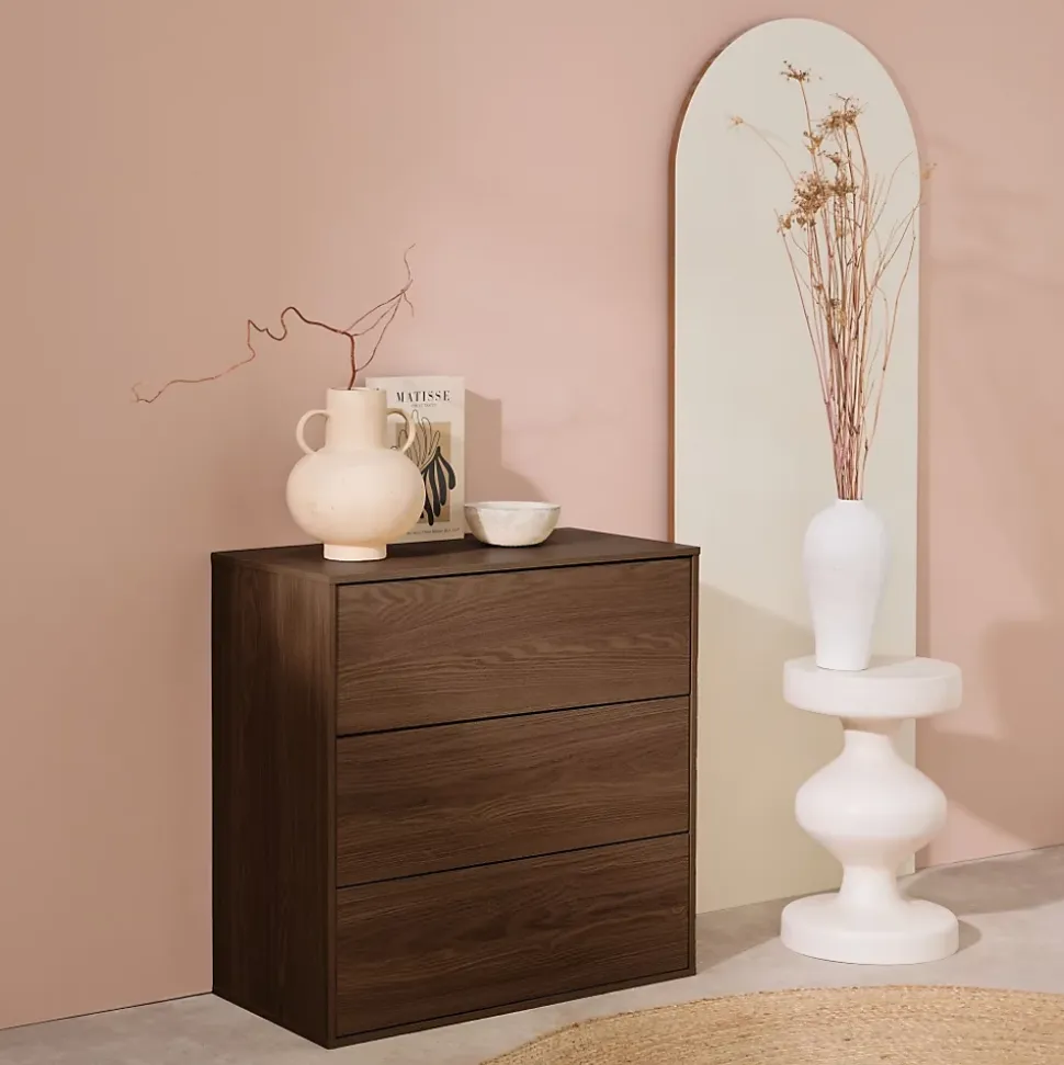 Commode. module de rangement décor bois noyer 3 tiroirs - Kompo