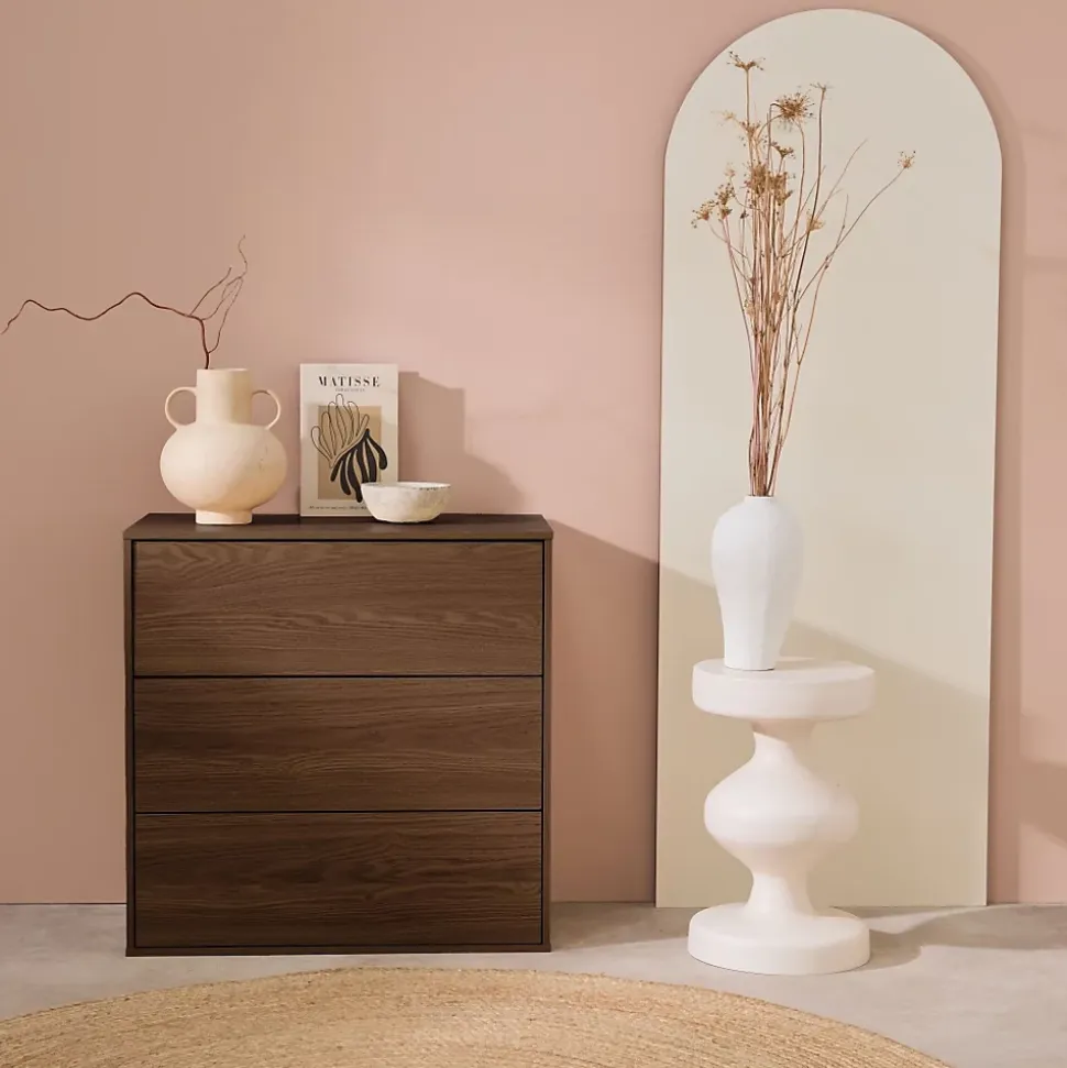 Commode. module de rangement décor bois noyer 3 tiroirs - Kompo
