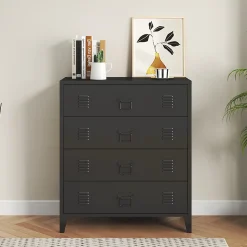 Commode métallique Hämeenlinna avec 4 tiroirs acier 92 x 80 x 40 cm noir en.casa