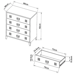 Commode métallique Hämeenlinna avec 4 tiroirs acier 92 x 80 x 40 cm noir en.casa