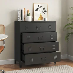Commode métallique Hämeenlinna avec 4 tiroirs acier 92 x 80 x 40 cm noir en.casa