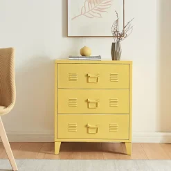 Commode métallique Hämeenlinna avec 3 tiroirs acier 72 x 60 x 40 cm jaune en.casa