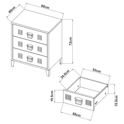 Commode métallique Hämeenlinna acier 72 x 60 x 40 cm noir en.casa