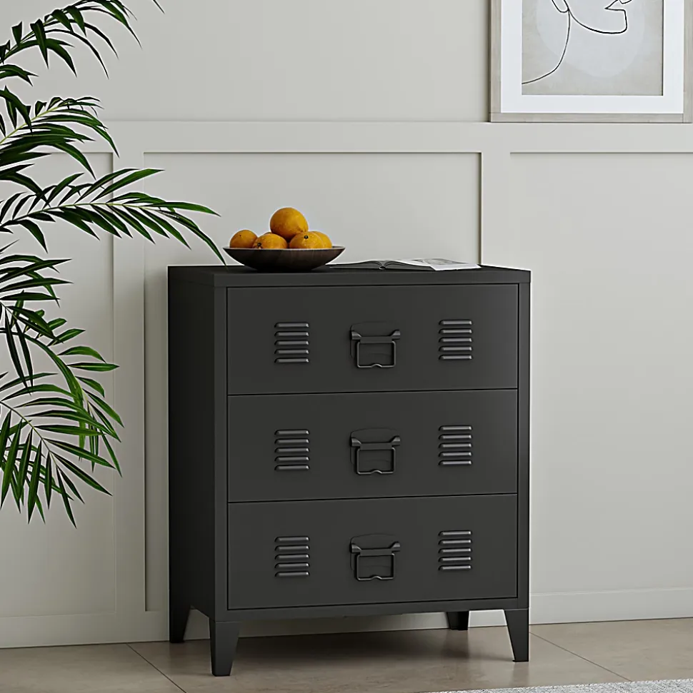 Commode métallique Hämeenlinna acier 72 x 60 x 40 cm noir en.casa
