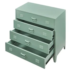 Commode métallique Hämeenlinna avec 4 tiroirs acier 92 x 80 x 40 cm vert mat en.casa
