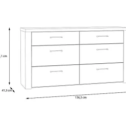 Commode NELLEKE AUCUNE 6 tiroirs 156,3x41,3x83,1 cm sable doux plateau chene Mauvella