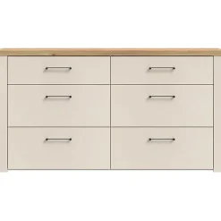 Commode NELLEKE AUCUNE 6 tiroirs 156,3x41,3x83,1 cm sable doux plateau chene Mauvella