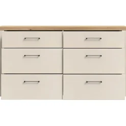Commode NELLEKE AUCUNE 6 tiroirs 156,3x41,3x83,1 cm sable doux plateau chene Mauvella