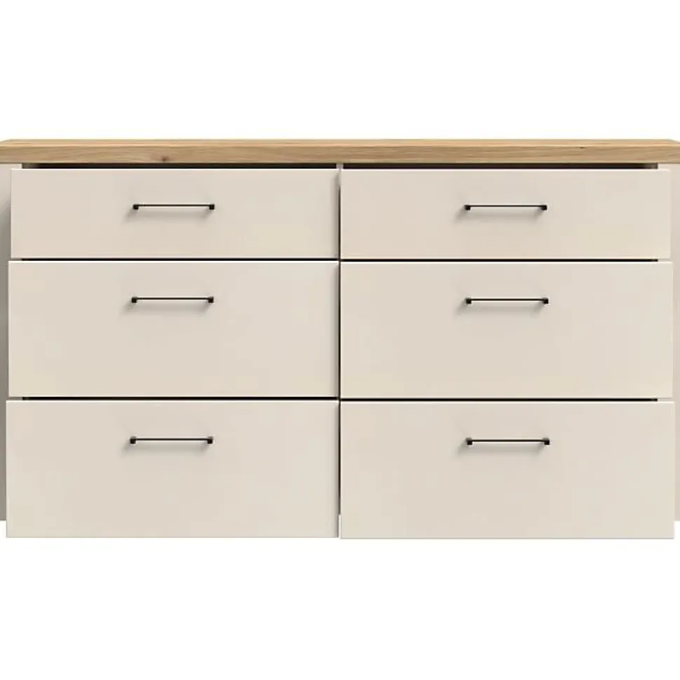 Commode NELLEKE AUCUNE 6 tiroirs 156,3x41,3x83,1 cm sable doux plateau chene Mauvella