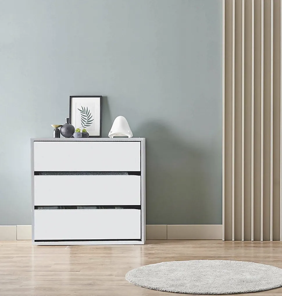 Commode Newport, Commode avec 3 tiroirs, Commode basse pour intérieurs de garde-robe, Commode moderne, 60x44h57 cm, Blanc