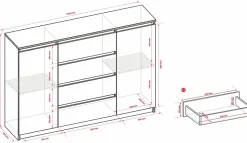 Commode, noir, 140 x 39 x 101 cm, 2 portes, 4 tiroirs