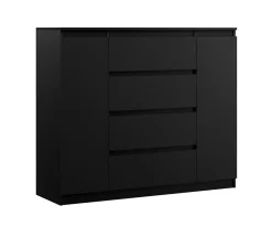 Commode, noir, 140 x 39 x 101 cm, 2 portes, 4 tiroirs