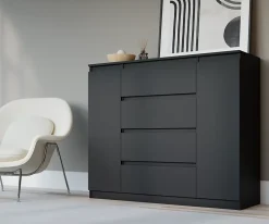 Commode, noir mat, 120 x 39 x 101 cm, 2 Portes, 4 Tiroirs